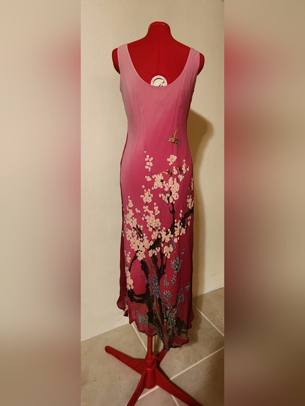 Vintage Jonathan Martin Pink Chiffon Cherry Blossom Midi Dress - Never Worn - 6 - Picture 3 of 5